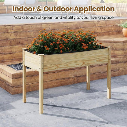 S AFSTAR 2 Pieces Wooden Raised Garden Bed with Legs, Planter Box with Liner & Drainage Holes for Vegetable Flower Herb, Indoor Outdoor Elevated Gardening Box for Backyard Patio Balcony