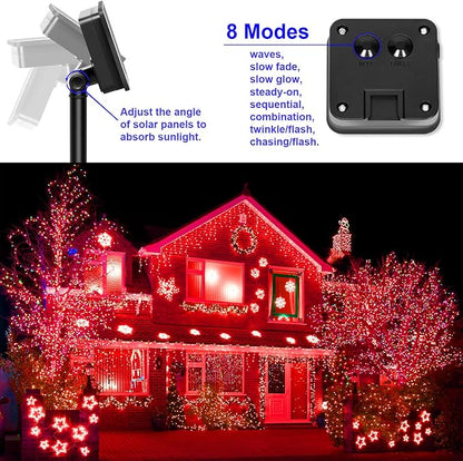 Red Solar Christmas String Lights Outdoor Waterproof, 2Pack Total 200Led 8 Modes Copper Fairy Lights, Solar Powered Outside Decorations for Valentines Day, Garden, Patio, Fence, Balcony