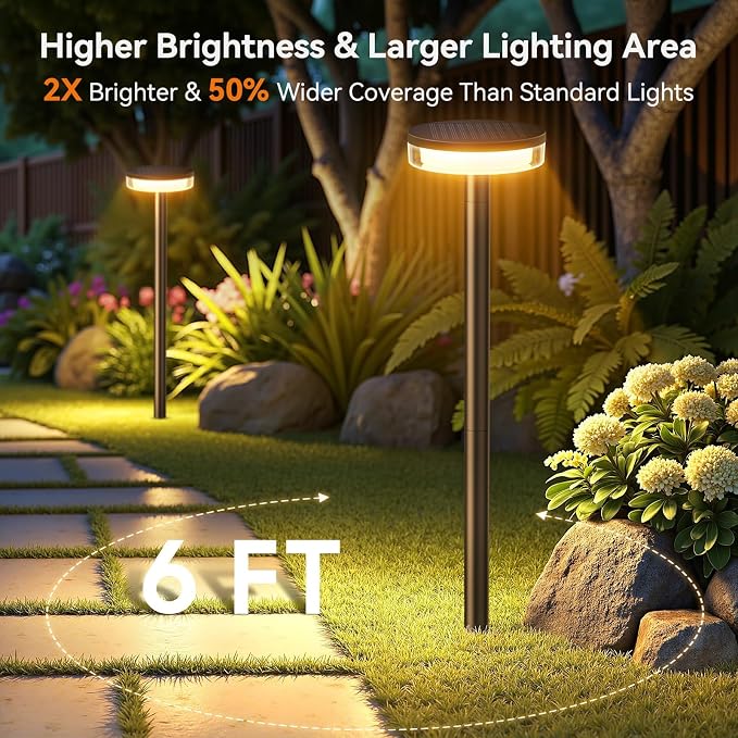 LETMY Solar Pathway Lights Outdoor, 4 Pack 2X Brighter Solar Lights Outdoor Waterproof, Taller Pathway Light with Larger Panel, Auto On/Off Up to 12Hrs Driveway Light for Yard Outside Patio Path Lawn