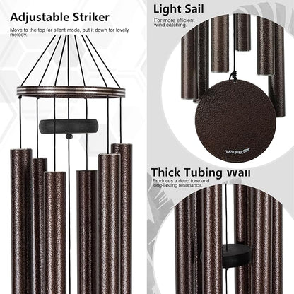 Vanquer Wind Chimes for Outside Deep Tone - 48'' Wind Chimes Outdoor Clearance, Deep Tone, Memorial WindChimes, Outdoor Décor, Wind Spinner, Sympathy Gift, Patio, Home Décor (Bronze)