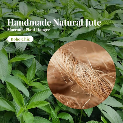 LEWESU Jute Macrame Plant Hanger Indoor Set of 4 Hanging Planter Basket Flower Pot Holder with Decorative Wood Beads & No Tassels for Indoor Outdoor Boho Home Decor, 35 Inch Brown (Pots Not Included)