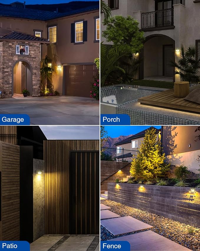 Peasur LED Solar Lights Outdoor Motion Sensor, 2 Packs Waterproof Solar Power Fence Security Lighting, 3 Mode Yard Deck Lamp for Wall Stairs Home Outside Warm White