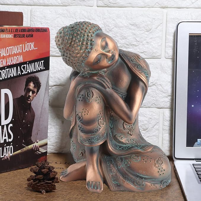 Buddha Statue for Outdoor Garden Decor 9.1in Meditating Zen Figurine Synthetic Bronze Finish Yard Patio Ornament Gift