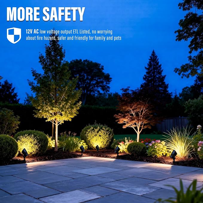 VENUS MANUFACTURING Low Voltage Landscape Spotlights - 50W Halogen High Power Outdoor Tree Lights, 12V Waterproof Metal Spot Light Kits, 3000K Warm Replaceable MR16 Bulb, ETL Listed for Garden Yard