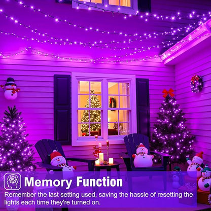 2 Pack Halloween Lights Outdoor, Total 200FT 600 LED Purple String Lights for Outside with 8 Modes Waterproof, Plug in Halloween Decorations Indoor for House Room Patio Garden Party Holiday