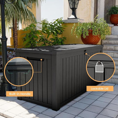 Zapdos 180 Gallon Outdoor Storage Box, Resin Deck Box for Furniture Cushions Garden Tools, Waterproof Lockable Outside Storage Boxes, Black, 61" L x 28.4" W x 29" H