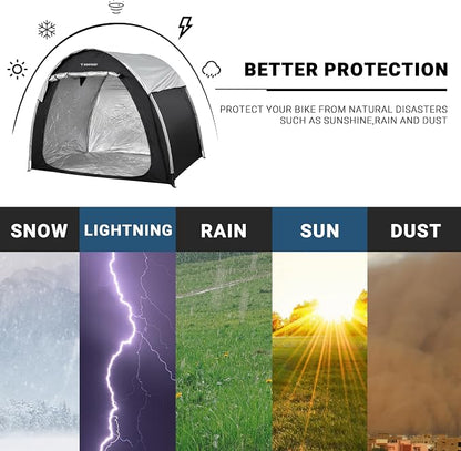 Himiway Bike Storage Shed Tent with Double Doors for 3-4 Bikes PU4000 Silver Coated Waterproof Anti-Dust 210D Oxford Fabric Portable Foldable Outdoor Bicycle Cover Shelter Carry Bag for Home Garden