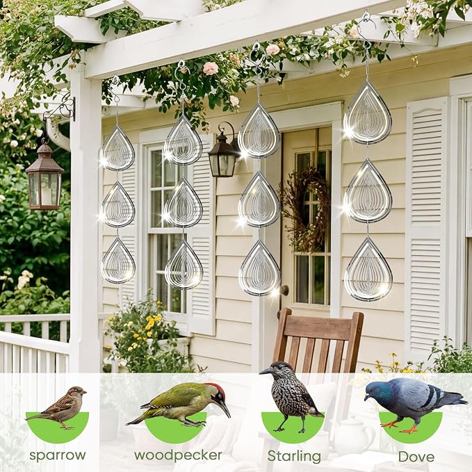Reflective Wind Spinners for Outdoors, 12 PCS Stainless Steel Bird Control Discs with 360° Swivel Hooks, Humane 3D Hanging Ornament for Garden, Patio, Balcony & Orchard