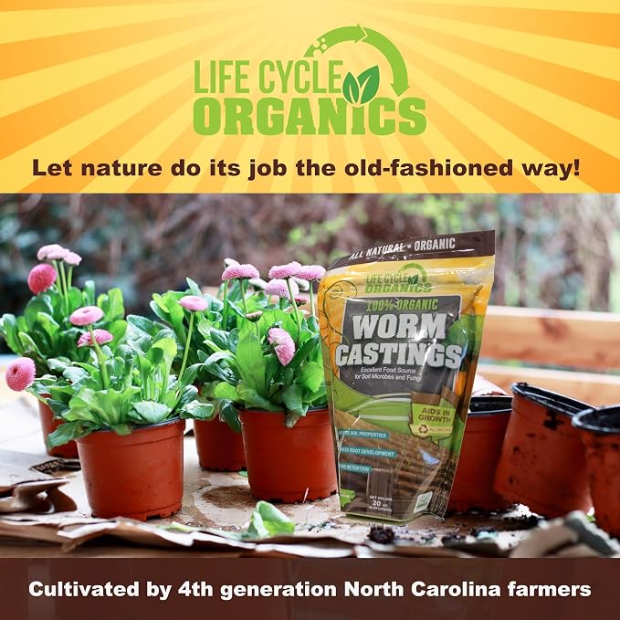20 oz 100% Organic Worm Castings – Natural Superfood for Plant Growth, Root Development & Growing Healthier, Stronger Crops – Non Toxic & Kind to Soil – Resealable Zip Pouch – Life Cycle Organics