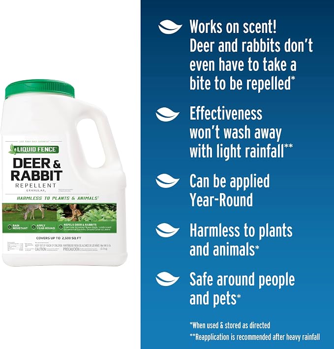 Liquid Fence Deer And Rabbit Repellent Granular 5 Pounds, Harmless To Plants And Animals(Pack of 4)