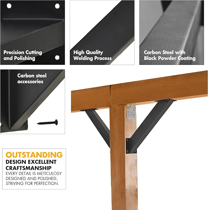 4 Pcs Pergola Brackets, 45-Degree Angle Bracket, Specially for Reinforcing Pergolas and Gazebos Garages, Tree Houses, Patios, Lawns, Cabins, Yards,…