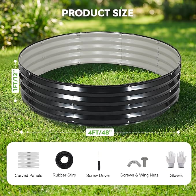 2 Pcs 4x4x1ft Round Galvanized Raised Garden Bed Outdoor, Metal Planter Box for Gardening, Raised Garden Beds for Vegetables Flowers Herbs - Grey