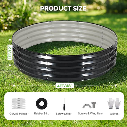 2 Pcs 4x4x1ft Round Galvanized Raised Garden Bed Outdoor, Metal Planter Box for Gardening, Raised Garden Beds for Vegetables Flowers Herbs - Grey