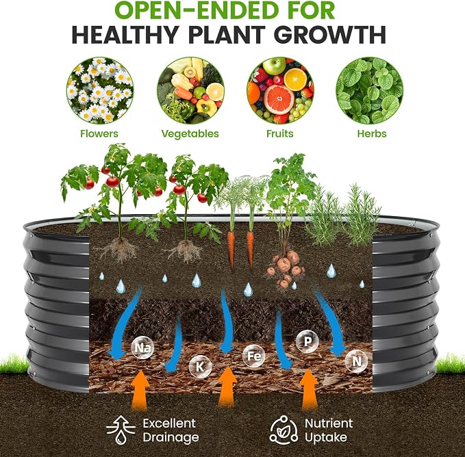 Galvanized Raised Garden Bed Outdoor |17'' Tall Planter Box Outdoor for Deep Root Plants | 3Pcs Raised Bed Kit for Gardening with Rubber Strip for Vegetables Flowers Fruits (Darkgrey, 4x2x1.4FT)