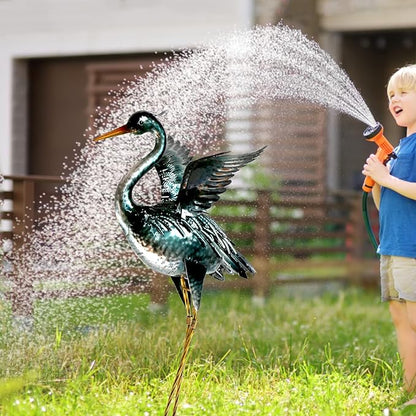 chisheen Crane Garden Statue Metal Heron Outdoor Decor Yard Art Bird Gift | Handcrafted Quality Iron and Handpainted Waterproof Finish