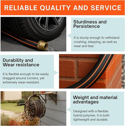 Flexibility Garden Hose,50ft x 5/8", No-Kink, Wear-Resistant & Freeze-Resistant, Flexible Water Hose, Rubber Hose With Male/Female Fittings,Working Pressure 200 PSI, Burst 600 PSI,3/4'' GHT