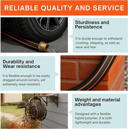 Flexibility Garden Hose, 10ft x 5/8", No-Kink, Wear-Resistant & Freeze-Resistant, Flexible Water Hose, Rubber Hose With Male/Female Fittings, Working Pressure 200 PSI,Burst 600 PSI, 3/4'' GHT