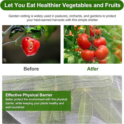 Garden Netting, Jevrench Durable Ultra Fine Garden Netting, Garden Plant Cover Row Cover Makes Plants, Vegetables, Fruits, and Flowers Grow Better (10ft x 50ft)