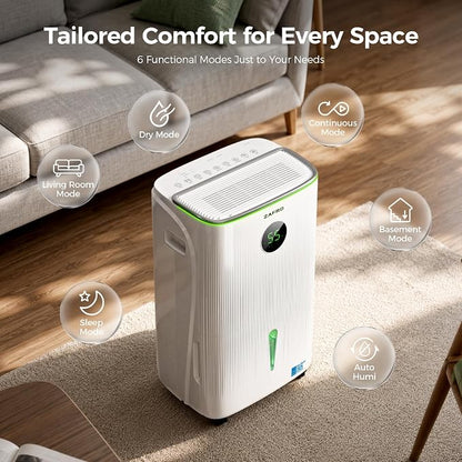 ZAFRO 150 Pints Smart Dehumidifier with Drain Hose Up to 7500 Sq.Ft, 2.11 Gal Large Water Tank, Most Efficient Energy Star 6.0, WiFi Enabled, 6 Modes, Auto Humi, Basement Bedroom Bathroom Dehumidifier