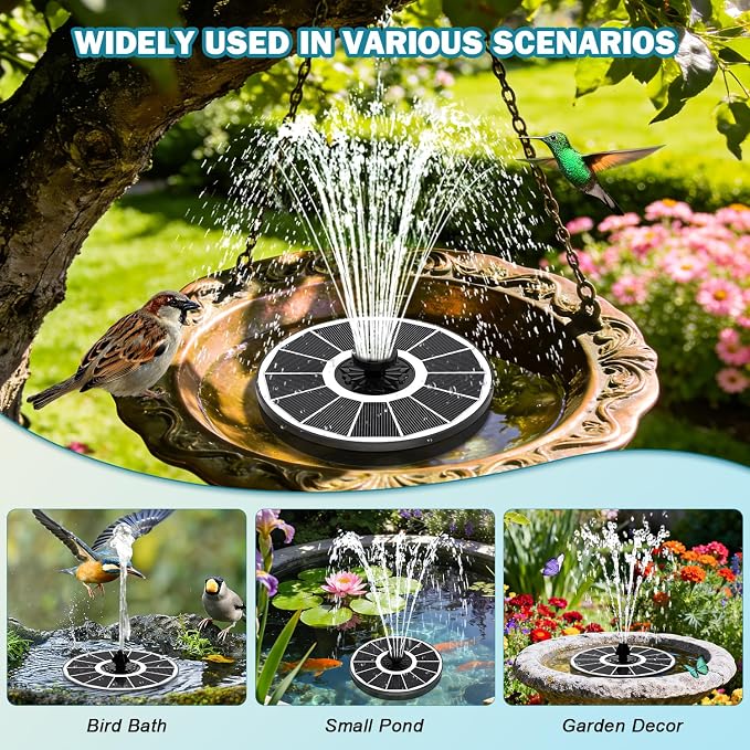SZMP Solar Bird Bath Fountains Spraying Water in The Shadow, Solar Water Fountain Pump Outdoor Garden 3.5W White Glass Panel with 2000mAh Battery Replaceable Nozzles