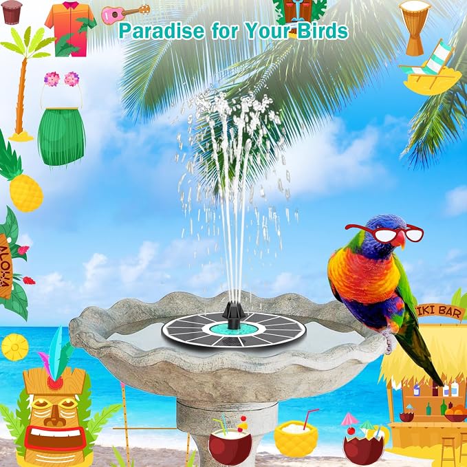 Solar Fountain Cyan Flower, Upgrade 3.5W Solar Bird Bath Fountains, Solar Powered Water Fountain with 7 Nozzles, 4 Fixed Pipes for Hummingbirds, Bird Bath, Garden, Pool, and Pond