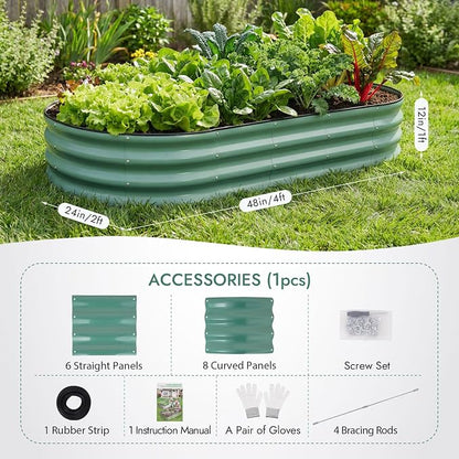 INNO STAGE Galvanized Raised Garden Bed, 6x3x1FT Oval Metal Raised Garden Beds for Vegetables, Rust-Resistant & Easy Assembly, Outdoor Planter Box for Gardening, Flowers, Herbs (Green)