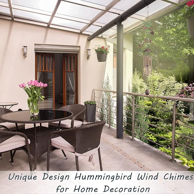 Wind Chimes - Green Hummingbird Wind Chimes for Outside Deep Tone 34 inches 5 Aluminum Tubes, Birthday, Memorial, Hummingbird Gifts for Mom, Grandma, Decorations for Home, Garden, Patio, Backyard
