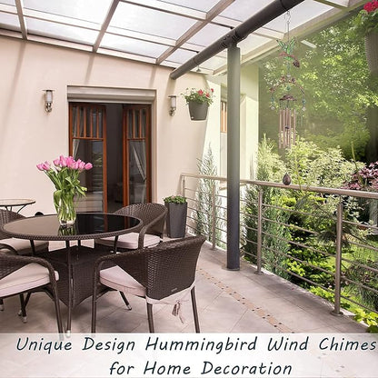 Wind Chimes - Green Hummingbird Wind Chimes for Outside Deep Tone 34 inches 5 Aluminum Tubes, Birthday, Memorial, Hummingbird Gifts for Mom, Grandma, Decorations for Home, Garden, Patio, Backyard