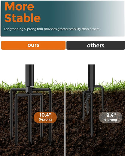 LAND·VOI Metal String Light Poles for Outside Hanging - Backyard, Garden, Patio, 2 Pack Lighting Stand with Adjustable Height for Outdoor Parties, Wedding, Extra-Long 5-Prong Claws, (10FT) FLP02B