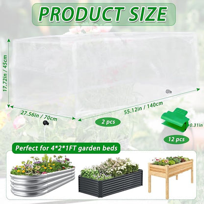 2 Pack Garden Netting for Raised Beds, 4x2FT Raised Bed Plant Covers for Garden Protection, Fine Mesh Bird Netting Pest Barrier Screen with Drawstring and Clips for Protecting Vegetables Fruits Crops