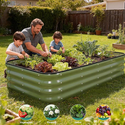4 in 1Galvanized Raised Garden Bed - 5x3x1ft Modular Garden Planter Bed Outdoor | Steel Raised Bed Kit with Bracing Rods, Gloves for Gardening Vegetables Fruits and Flowers (Green)