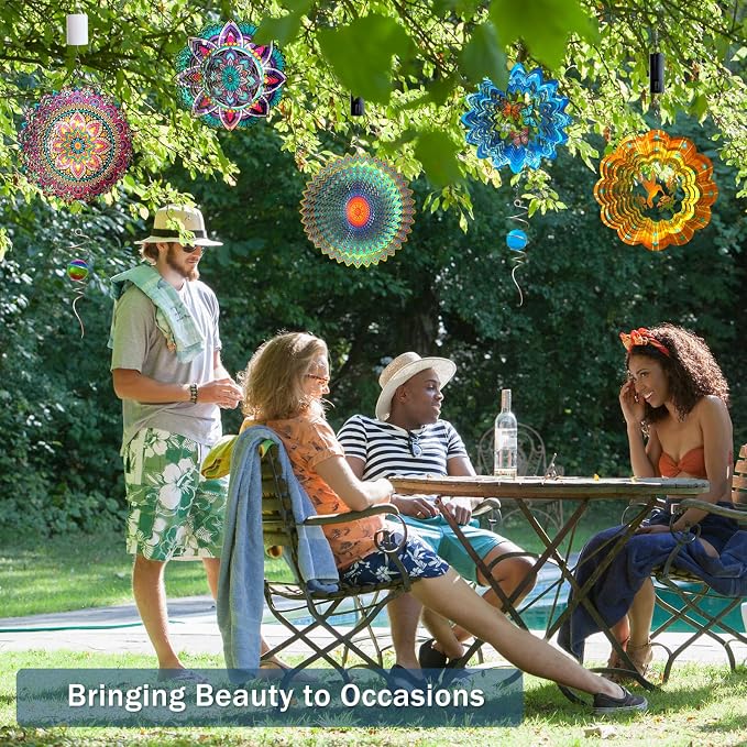 Goolyrusim Wind Spinner Mandala Blossom 3D Kinetic Wind Spinners Outdoor Laser Cut Stainless Steel Metal Art Hanging Wind Sculpture Mandala Garden Decoration Yard Art Decor Ornament Housewarming GIF