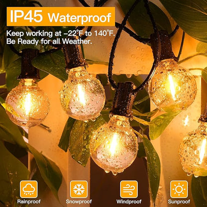 Ollny 25FT Outdoor String Lights, Waterproof Connectable Shatterproof Outside Light with 13 Edison + 1 Spare LED Bulbs Plug in, Patio Lights for Indoor Balcony Porch Camping Deck