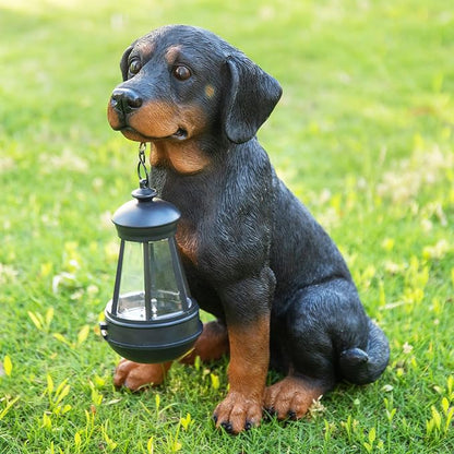 Garden Dog Statues Outdoor Decor, 13" Solar Powered LED Lights Outdoor Statue Garden Decorations Rottweiler Figurine for Patio, Lawn, Yard Decor, Housewarming Garden