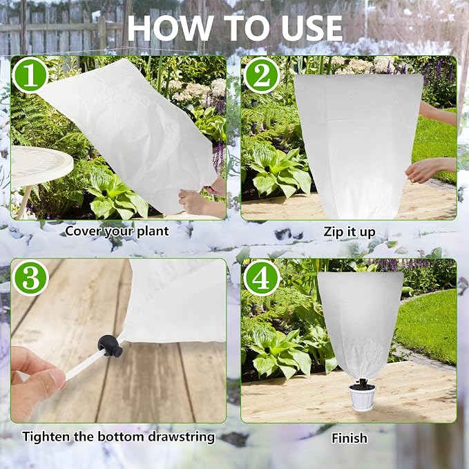2 Pack Plant Covers Freeze Protection for Winter, 31.5''×23.6'' Frost Cloths for Outdoor Plants Cold Weather Blankets with Drawstrings