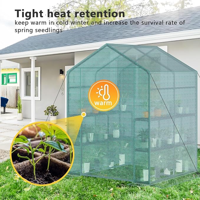 Greenhouse, 57 x 57 x 76'' Greenhouses Plant Tent for Outdoors, Durable Grow Kit with Window, Thicken PE Cover, 3 Tiers 8 Shelves, Heavy Duty Walk in Green Houses for Indoor Backyard Outside