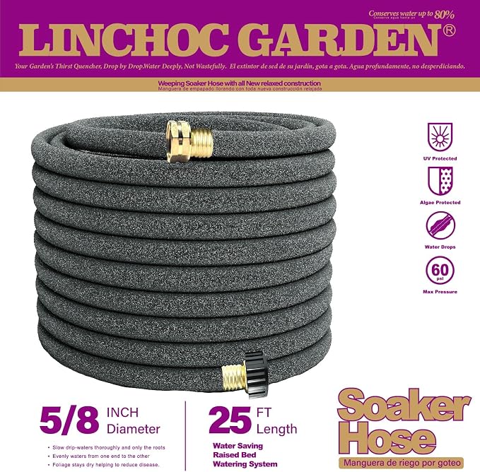 5/8 Inch 25FT Soaker Hose - High Flow Flexible Design for Medium Lawns, Flower Beds | Durable, Eco-Friendly & Root-Targeted Water-Saving