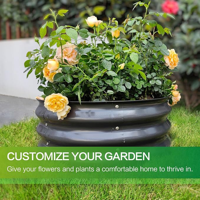 GARDMAX 2x2x1FT Galvanized Round Raised Garden Bed Kit, Metal Planter Boxes Outdoor with Easy Assembly, Large Garden Bed for Vegetables, Fruits, Flower, Herbs Dark Gray