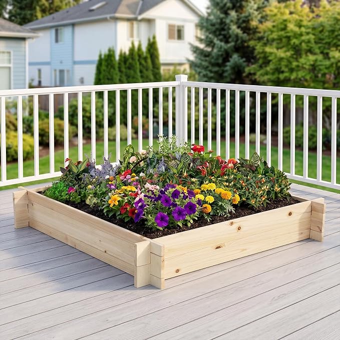 Giantex Wooden Raised Garden Bed, 40" x 40" Square Fir Wood Planter Box with Open-Ended Base for Vegetables Flowers Herbs, Easy Assembly, Elevated Planter for Patio, Backyard, Garden and Balcony