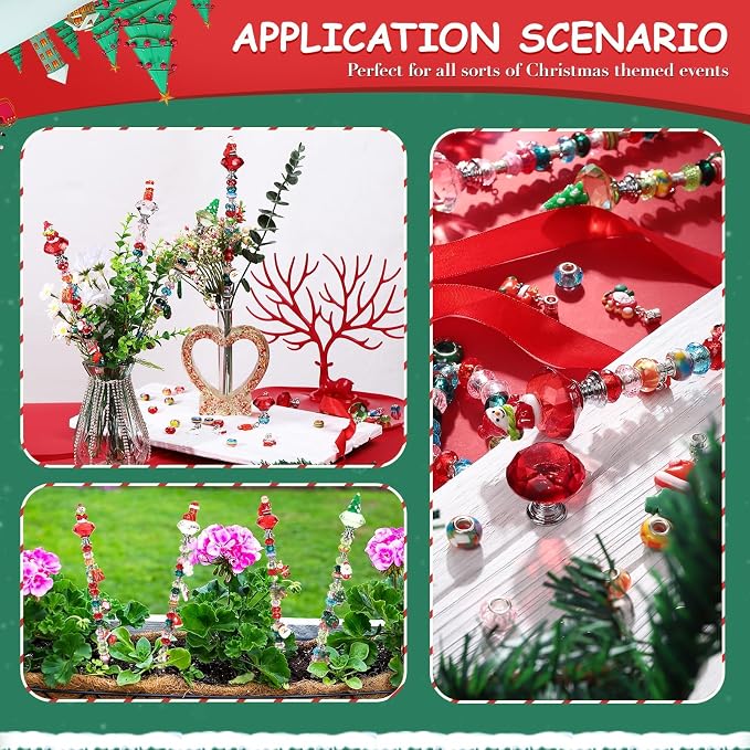 110 Pcs Beaded Garden Stake, DIY Fairy Wand Beaded Decorative Garden Stake Kit with 12IN Threaded Rod Crystal Stopper Top Large Holes Beads Christmas Decoration Pendants Outdoor Fairy Garden kit