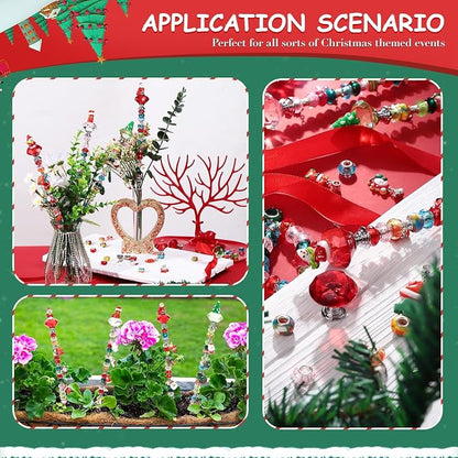 110 Pcs Beaded Garden Stake, DIY Fairy Wand Beaded Decorative Garden Stake Kit with 12IN Threaded Rod Crystal Stopper Top Large Holes Beads Christmas Decoration Pendants Outdoor Fairy Garden kit