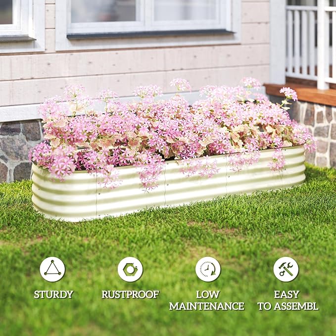 Outsunny 6.5' x 2' x 1' Galvanized Raised Garden Bed Kit, Outdoor Metal Elevated Planter Box with Safety Edging, Easy DIY Stock Tank for Growing Flowers, Herbs & Vegetables, Cream
