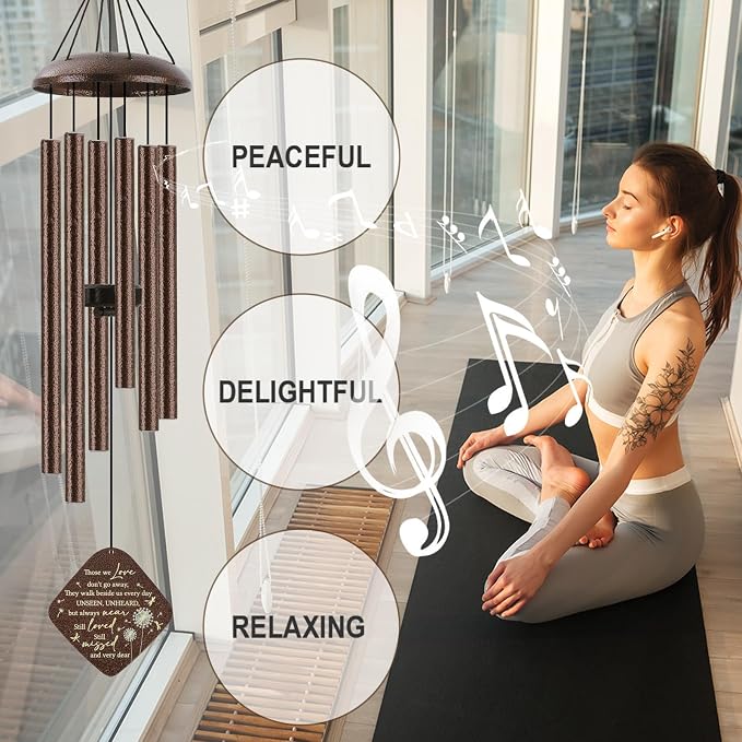 Memorial Sympathy Wind Chimes for Outside Clearance, Dragonfly Wind Chimes for Loss of Loved One Mother Father for Bereavement/Condolence/Funerary Gift Idea,32inch Bronze
