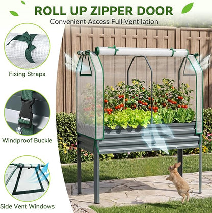 Ohuhu Raised Garden Bed with PE Cover, 48"x22"x59.5" Galvanized Elevated Planter Box with Legs, Large Garden Box Outdoor Planters for Outdoor Plants, Heavy Duty Gardening Bed for Flower Vegetable