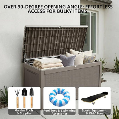 Outdoor Storage Box, 320 Gallon Waterproof Deck Box [Upgraded 3.0], Dual Gas-Spring Ultimate Resin Organizer for King Cushions, Heavy-Duty Lockable Estate Storage Bench, Backyard BBQ, Grey