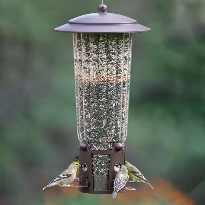 Perky-Pet Squirrel-Be-Gone Max Bird Feeder, (4) Flexport Feeding Stations | Squirrel-Proof Metal Hanging Feeder for Outdoors, Weight-Activated Ladder-Style Perches, 4lb Seed Capacity, 334-1SR
