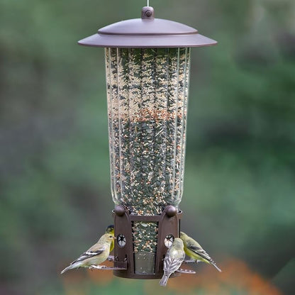 Perky-Pet Squirrel-Be-Gone Max Bird Feeder, (4) Flexport Feeding Stations | Squirrel-Proof Metal Hanging Feeder for Outdoors, Weight-Activated Ladder-Style Perches, 4lb Seed Capacity, 334-1SR