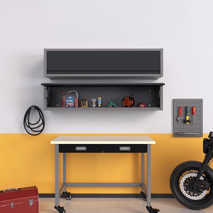 JZD 59 Inches Steel Wall Cabiet, Large Metal Hanging Storage Cabinet with Up-Flip Door, for Garage Utility Room Workshop Office