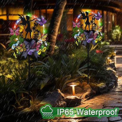 Solar Fairy Garden Decor, Silhouette Fairy with Butterflies Garden Stake,Waterproof for Outside,Walkway,Yard,Lawn,Patio