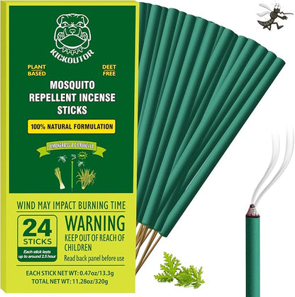 KICKOUTOR Mosquito Repellent Incense Sticks with Natural Citronella Oil, 24 Count DEET-Free Outdoor Protection for Patios, Backyard Gatherings & Camping, Up to 2.5-Hour Against Gnats & No-See-Ums